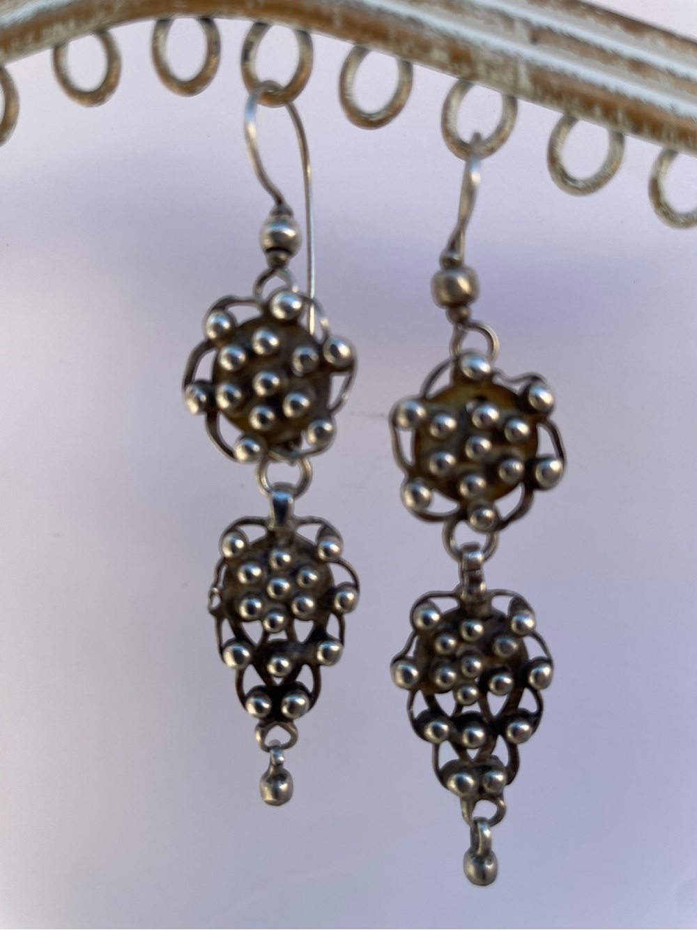 Vintage Silver Multi-Drop Beaded Dangle Earrings